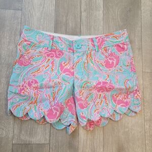 LILLY PULITZER Buttercup Shorts Jellies be Jammin Scallop Hem Cotton Size 00